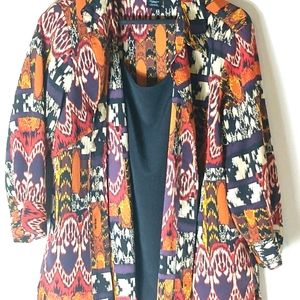 George 2X Multi Art Black Shell Top Jacket Workwear Set Plus